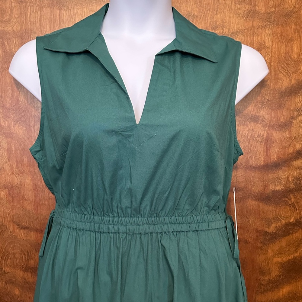 Calvin Klein Sleeveless Drawstring Waist Midi Dress Womens 12 Green Cutout Back - Picture 3 of 16